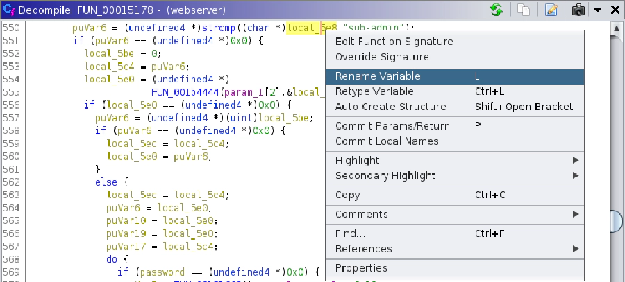 'Rename Variable' Menu Item in Ghidra