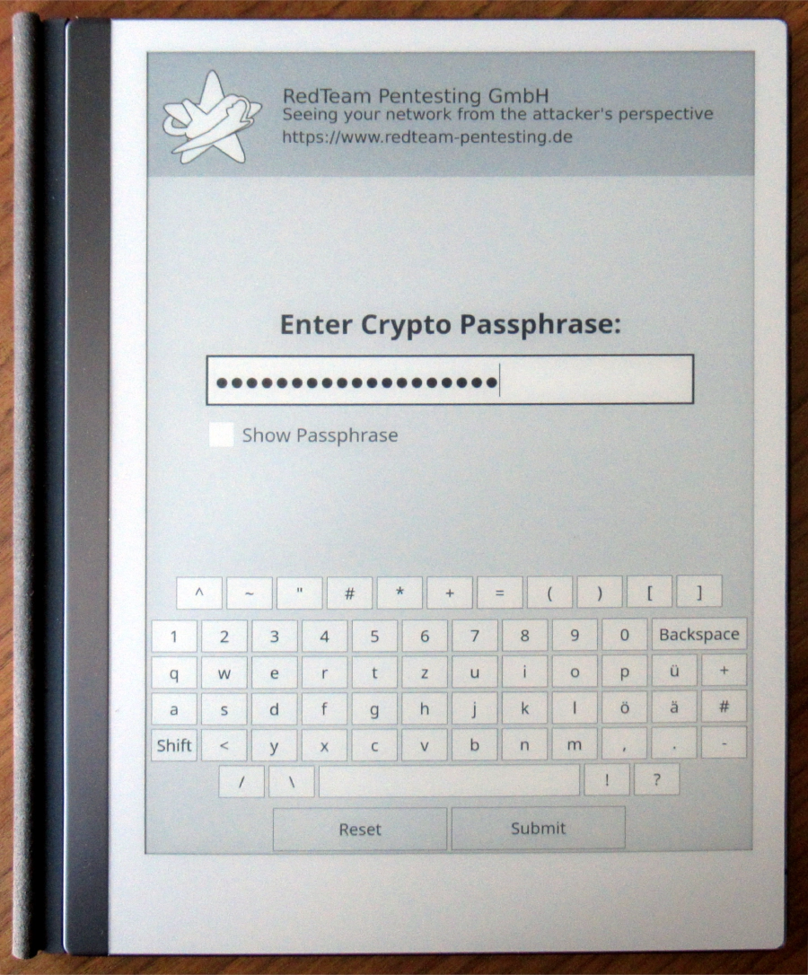 reMarkable Crypto Passphrase Prompt