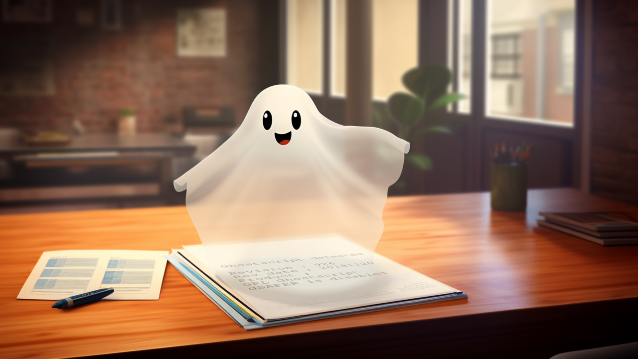 Illustration of a ghost emerging from a document on a desk