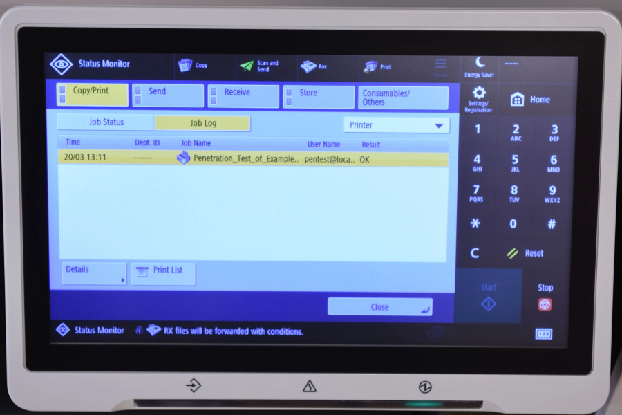 Canon C5850i Job History